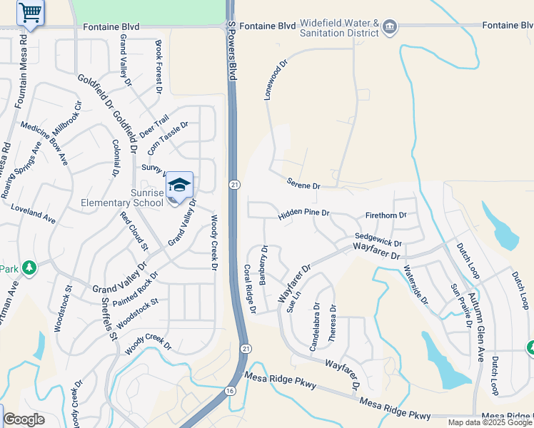 map of restaurants, bars, coffee shops, grocery stores, and more near 7978 Hidden Pine Dr in Colorado Springs