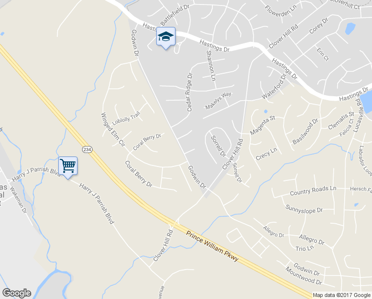 map of restaurants, bars, coffee shops, grocery stores, and more near 10306 Almond Tree Court in Manassas