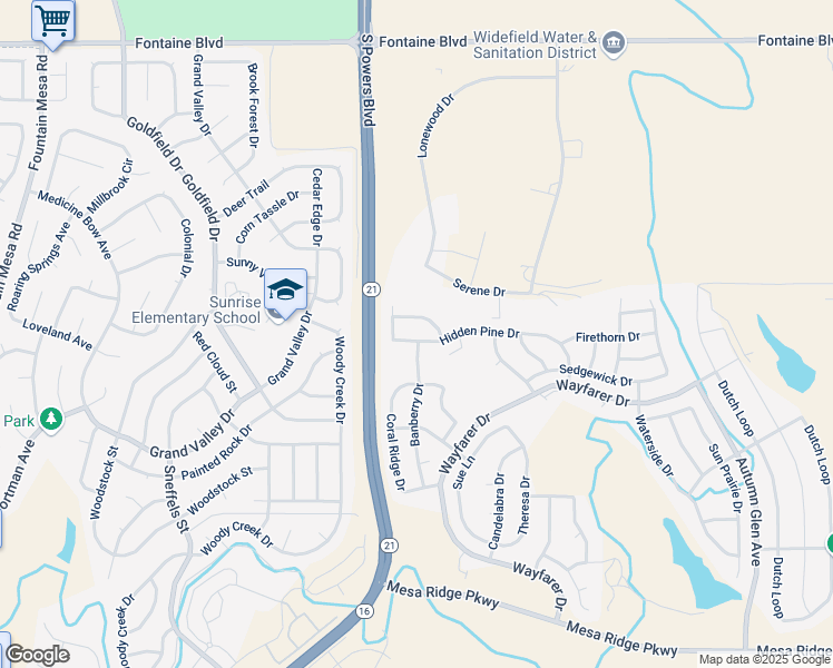 map of restaurants, bars, coffee shops, grocery stores, and more near 7978 Hidden Pine Drive in Colorado Springs