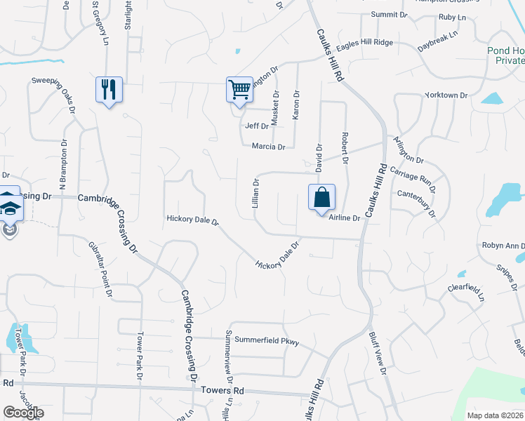 map of restaurants, bars, coffee shops, grocery stores, and more near 18 Lillian Drive in Saint Charles
