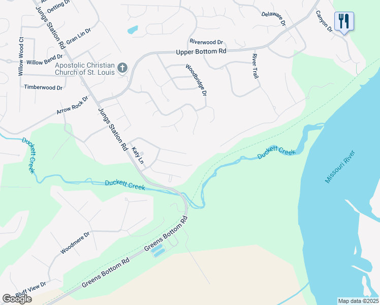 map of restaurants, bars, coffee shops, grocery stores, and more near 380 Huntleigh Manor Drive in Saint Charles