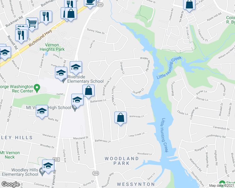 map of restaurants, bars, coffee shops, grocery stores, and more near 3207 Norwich Terrace in Alexandria
