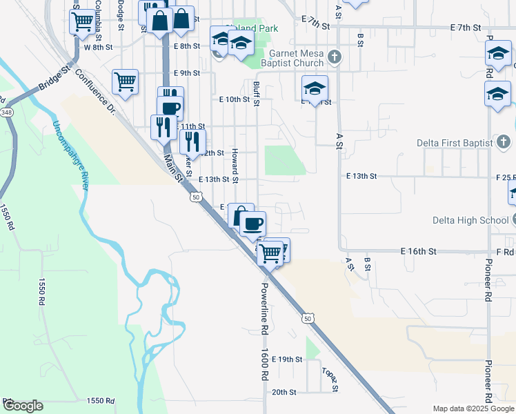 map of restaurants, bars, coffee shops, grocery stores, and more near in Delta