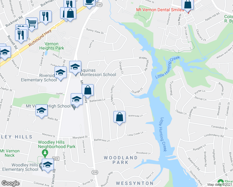 map of restaurants, bars, coffee shops, grocery stores, and more near 3207 Norwich Terrace in Alexandria