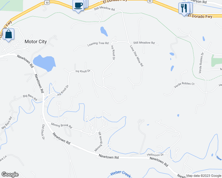 map of restaurants, bars, coffee shops, grocery stores, and more near 3231 Blue Rhapsody Lane in Placerville
