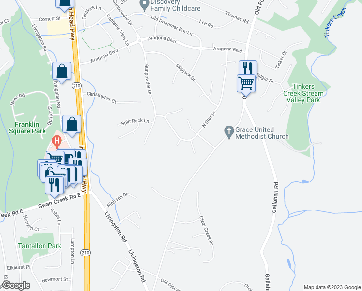map of restaurants, bars, coffee shops, grocery stores, and more near 11702 Old Lantern Court in Fort Washington
