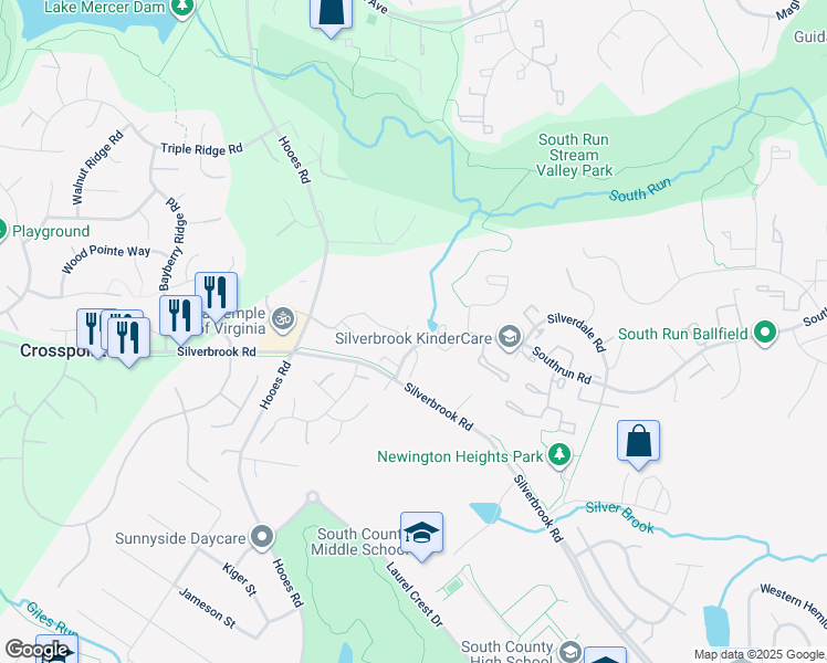 map of restaurants, bars, coffee shops, grocery stores, and more near 8717 Canaan Court in Lorton
