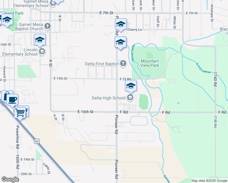 map of restaurants, bars, coffee shops, grocery stores, and more near 1401 Pioneer Road in Delta