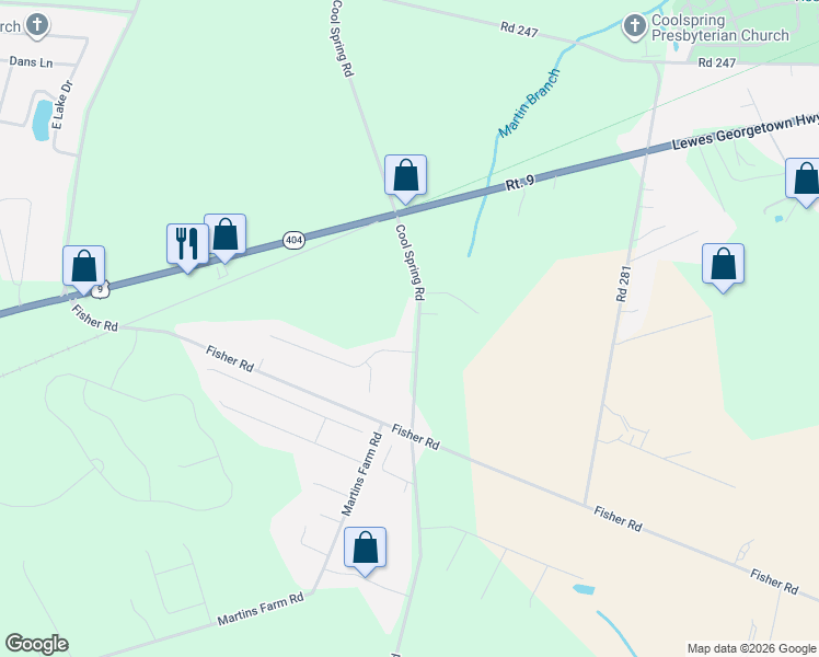 map of restaurants, bars, coffee shops, grocery stores, and more near 18554 Cool Spring Road in Milton