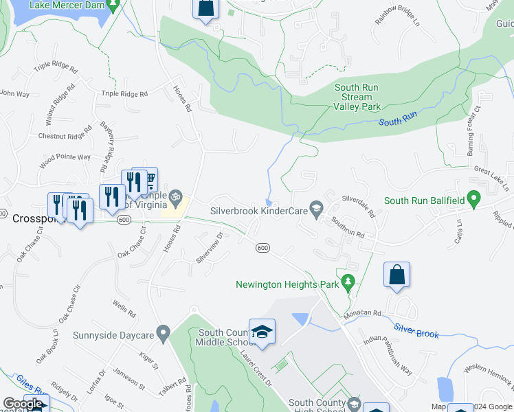 map of restaurants, bars, coffee shops, grocery stores, and more near 8717 Canaan Court in Lorton