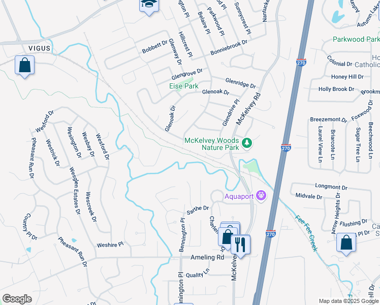 map of restaurants, bars, coffee shops, grocery stores, and more near 11942 Katiejo Court in Maryland Heights