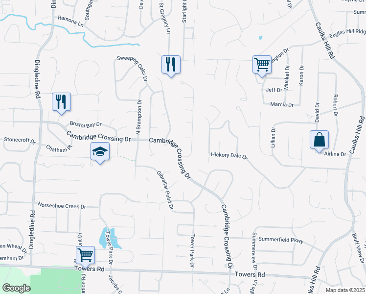 map of restaurants, bars, coffee shops, grocery stores, and more near 3962 Cambridge Crossing Drive in St. Charles