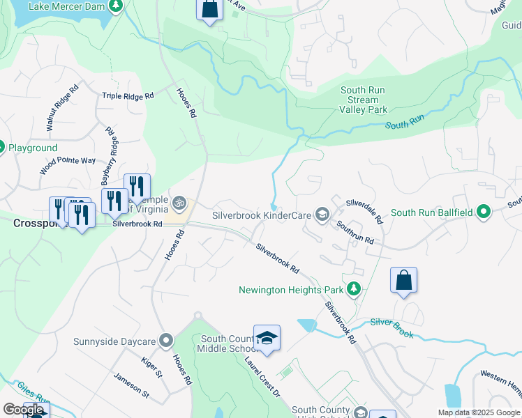 map of restaurants, bars, coffee shops, grocery stores, and more near 8713 Canaan Court in Lorton