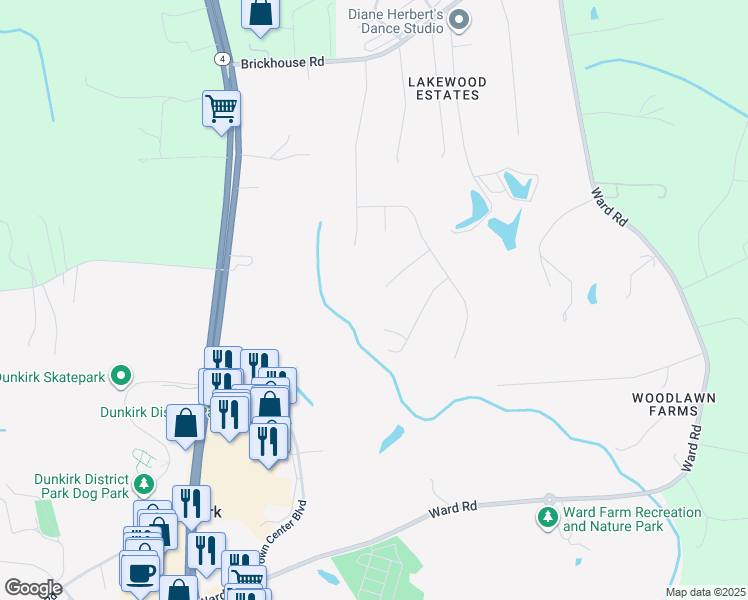 map of restaurants, bars, coffee shops, grocery stores, and more near in Dunkirk