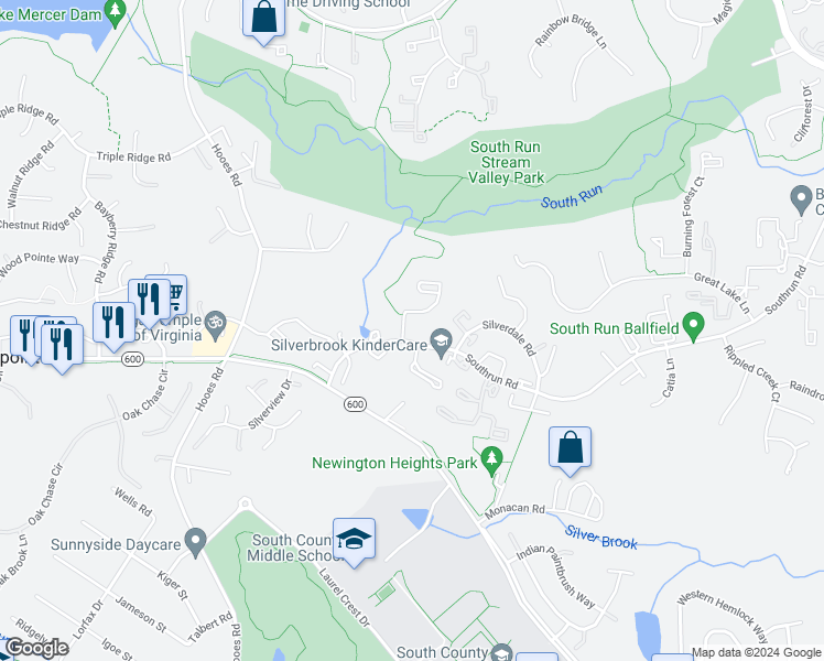 map of restaurants, bars, coffee shops, grocery stores, and more near 8704 Susquehanna Street in Lorton