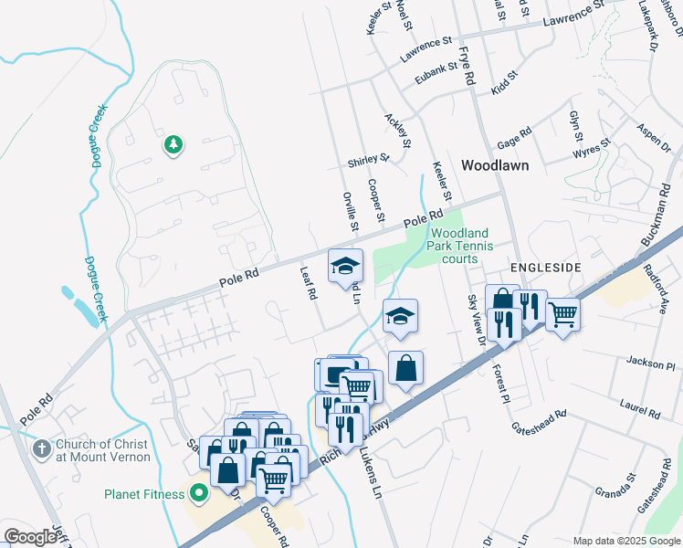 map of restaurants, bars, coffee shops, grocery stores, and more near 8412 Highland Lane in Alexandria