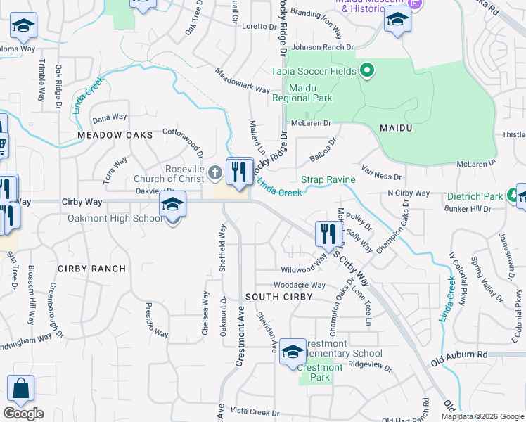 map of restaurants, bars, coffee shops, grocery stores, and more near 1206 Sheridan Avenue in Roseville