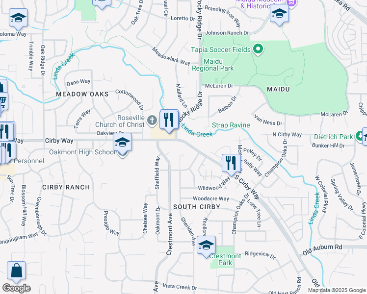 map of restaurants, bars, coffee shops, grocery stores, and more near 1206 Sheridan Avenue in Roseville