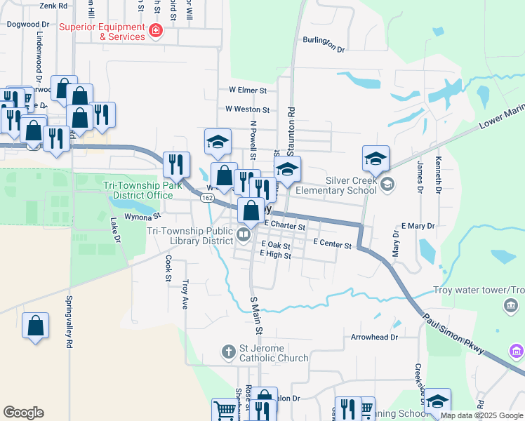 map of restaurants, bars, coffee shops, grocery stores, and more near in Troy