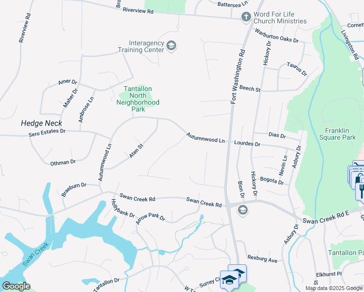 map of restaurants, bars, coffee shops, grocery stores, and more near 12004 Ishtar Street in Fort Washington