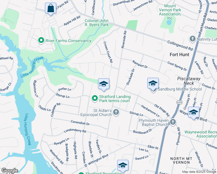 map of restaurants, bars, coffee shops, grocery stores, and more near 8412 Riverside Road in Alexandria