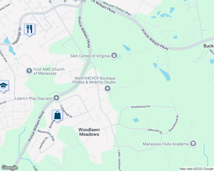 map of restaurants, bars, coffee shops, grocery stores, and more near 10335 Lake Jackson Drive in Manassas