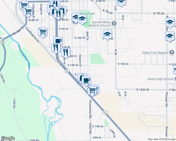 map of restaurants, bars, coffee shops, grocery stores, and more near in Delta