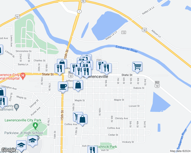 map of restaurants, bars, coffee shops, grocery stores, and more near in Lawrenceville