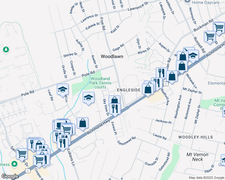 map of restaurants, bars, coffee shops, grocery stores, and more near 4640 Odessa Drive in Alexandria