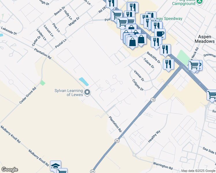 map of restaurants, bars, coffee shops, grocery stores, and more near 18836 Candy Harbor Cove in Rehoboth Beach
