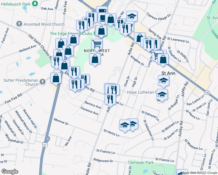 map of restaurants, bars, coffee shops, grocery stores, and more near 3630 Imperial Gardens Drive in Saint Ann