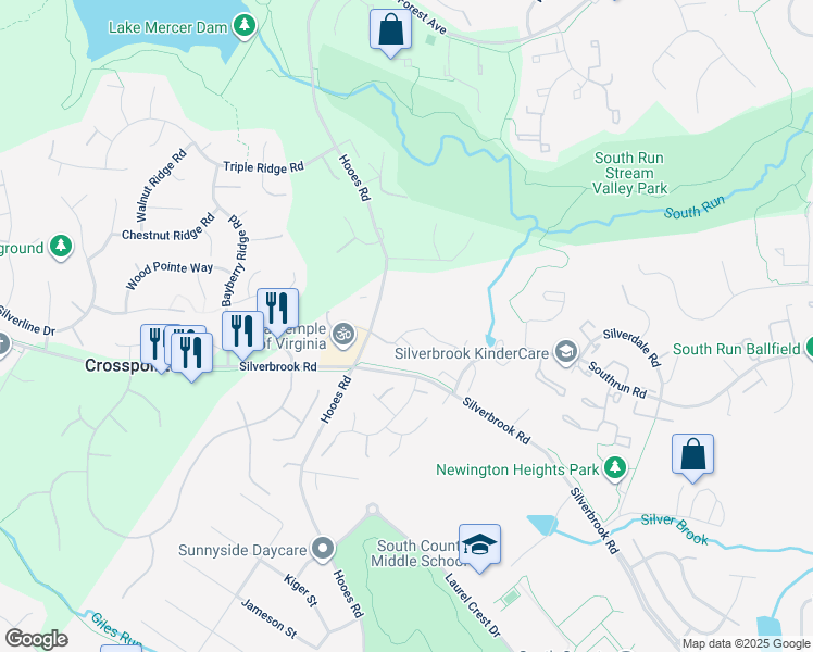 map of restaurants, bars, coffee shops, grocery stores, and more near 8786 Newington Commons Road in Lorton