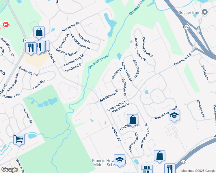 map of restaurants, bars, coffee shops, grocery stores, and more near 1206 Saddlemaker Drive in Saint Charles
