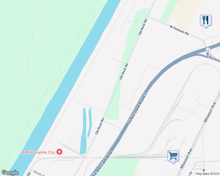 map of restaurants, bars, coffee shops, grocery stores, and more near 503 Old Rock Road in Granite City