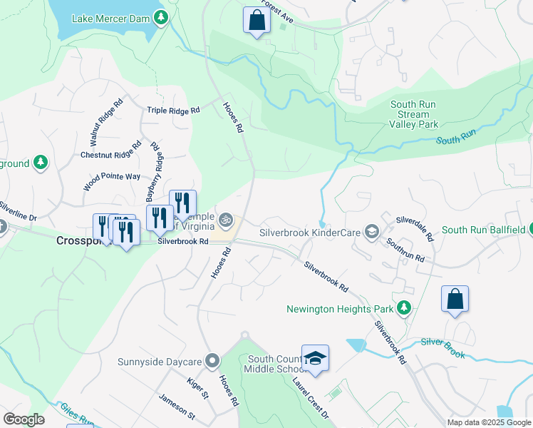 map of restaurants, bars, coffee shops, grocery stores, and more near 8786 Newington Commons Road in Lorton