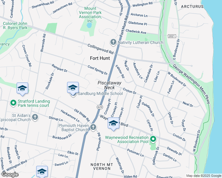 map of restaurants, bars, coffee shops, grocery stores, and more near 8402 Crossley Place in Alexandria