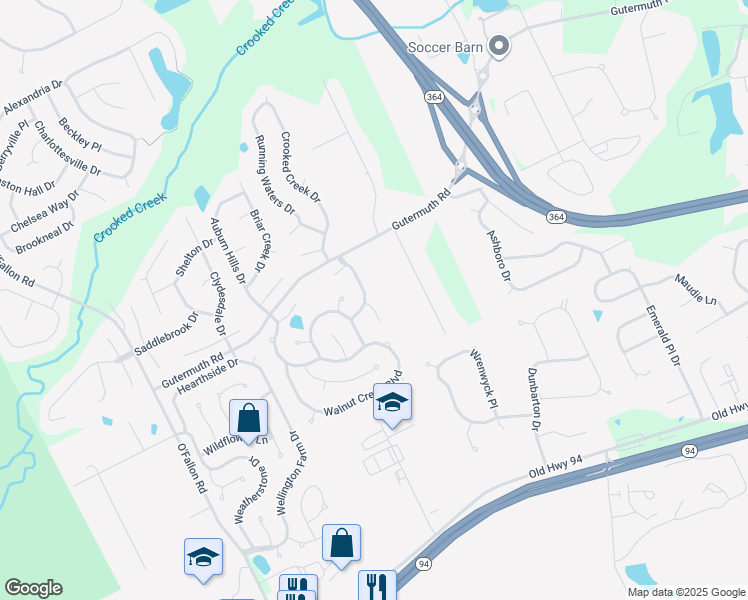 map of restaurants, bars, coffee shops, grocery stores, and more near 5624 Walnut Point Lane in Saint Charles