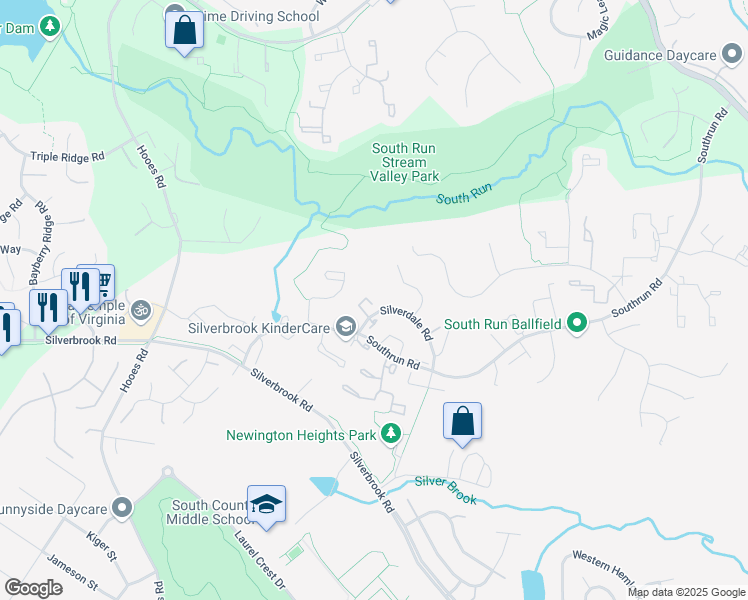 map of restaurants, bars, coffee shops, grocery stores, and more near 8661 Kenosha Court in Lorton