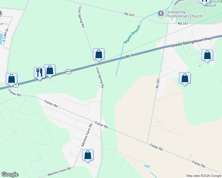 map of restaurants, bars, coffee shops, grocery stores, and more near 18511 Cool Spring Road in Milton