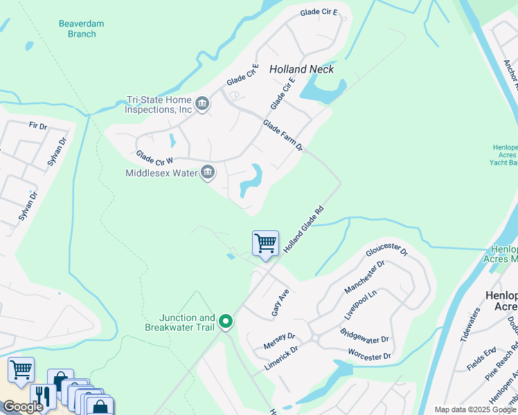map of restaurants, bars, coffee shops, grocery stores, and more near 11 Southwood Shores Drive in Rehoboth Beach