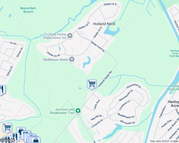 map of restaurants, bars, coffee shops, grocery stores, and more near 11 Southwood Shores Drive in Rehoboth Beach