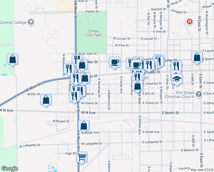 map of restaurants, bars, coffee shops, grocery stores, and more near 400-498 West Chestnut Street in Olney
