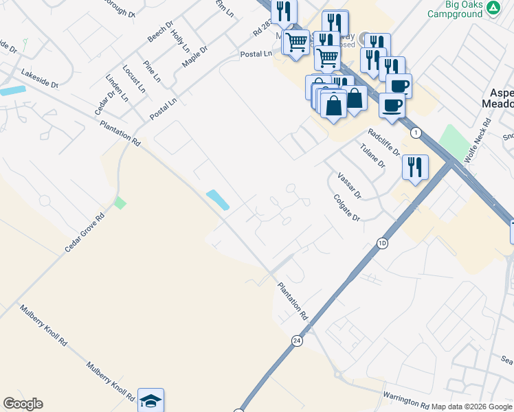 map of restaurants, bars, coffee shops, grocery stores, and more near 18836 Candy Harbor Cove in Rehoboth Beach