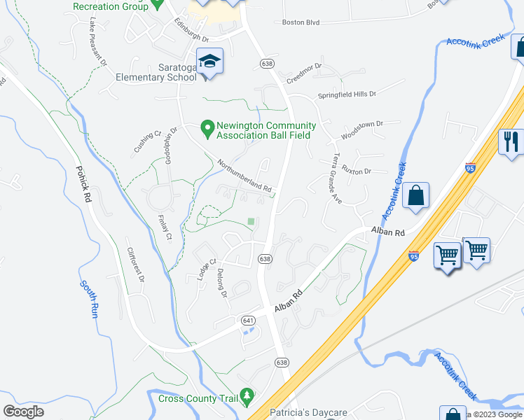 map of restaurants, bars, coffee shops, grocery stores, and more near 8417 Dampier Court in Springfield