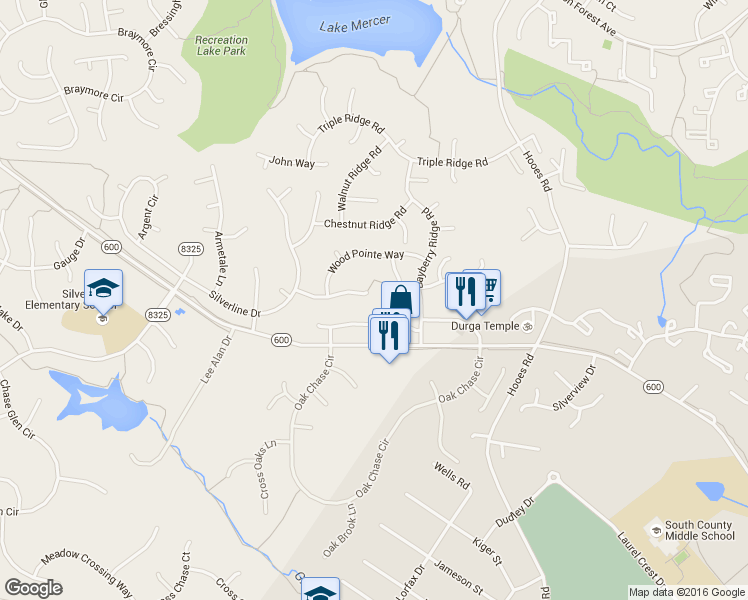 map of restaurants, bars, coffee shops, grocery stores, and more near 9103 Silver Pointe Way in Fairfax Station