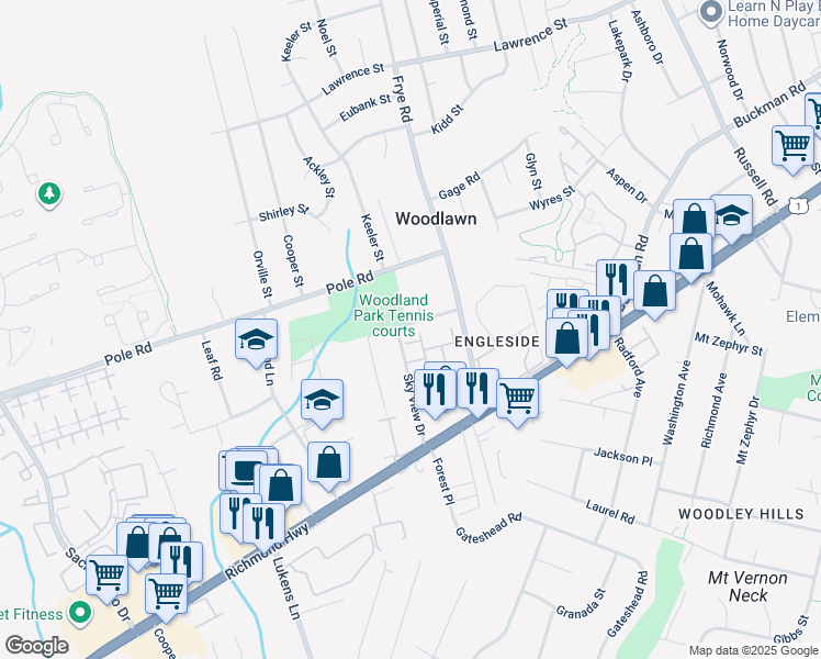 map of restaurants, bars, coffee shops, grocery stores, and more near 4711 Manor Drive in Alexandria