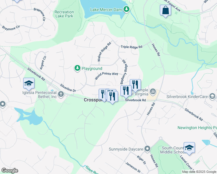 map of restaurants, bars, coffee shops, grocery stores, and more near 9103 Silver Pointe Way in Fairfax Station