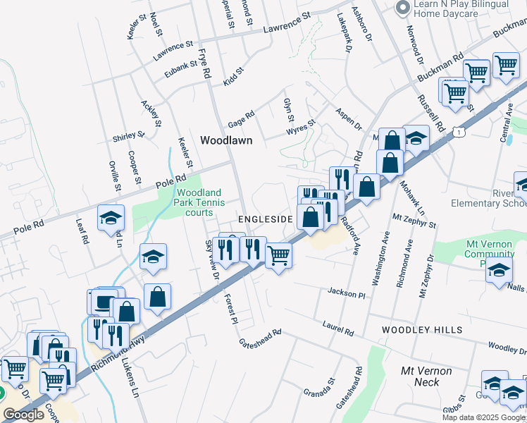 map of restaurants, bars, coffee shops, grocery stores, and more near 4511 Colony Court in Alexandria