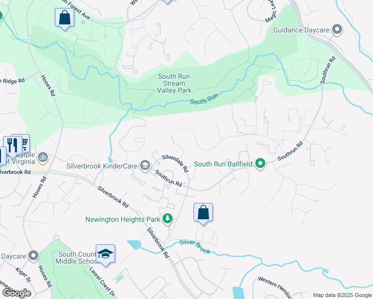map of restaurants, bars, coffee shops, grocery stores, and more near 8419 Silverdale Court in Lorton