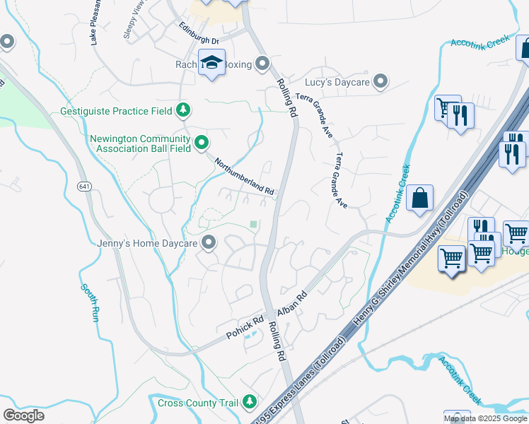 map of restaurants, bars, coffee shops, grocery stores, and more near 8417 Dampier Court in Springfield